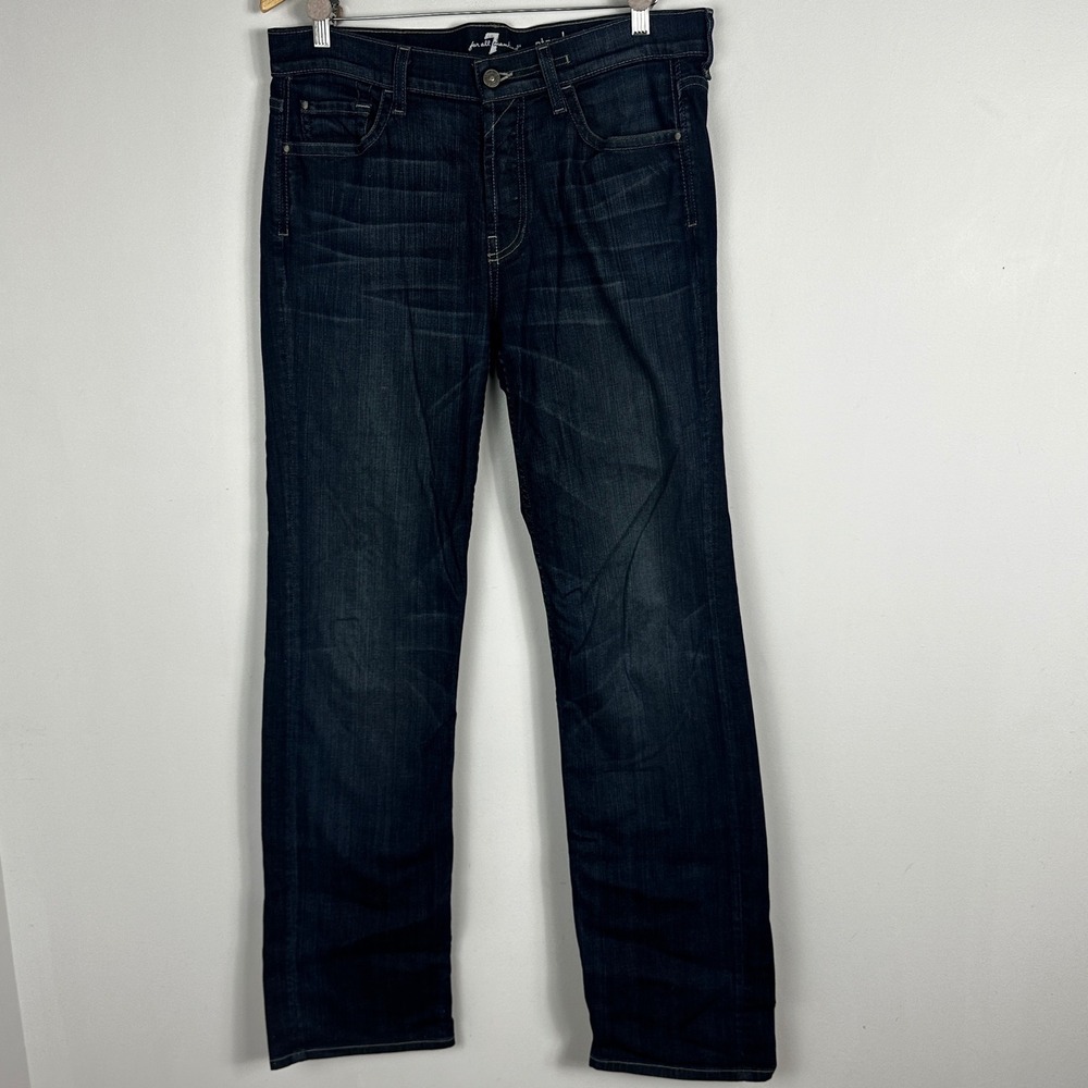 7 For All Mankind Standard Straight Jeans Dar Blue Mens Size 33 Button Fly USA